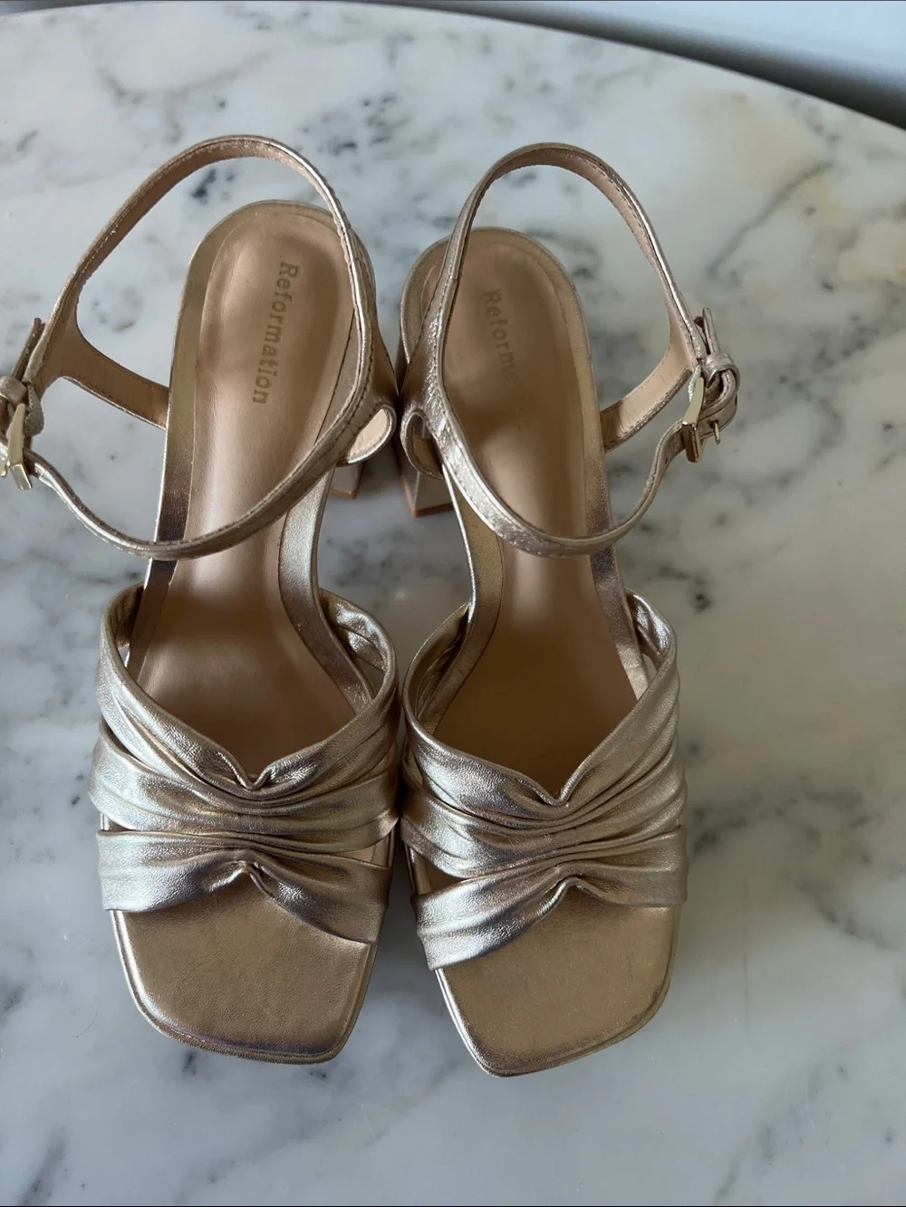 Reformation Gold Knot-Twist Square Toe Sandals - Picture 2 of 7